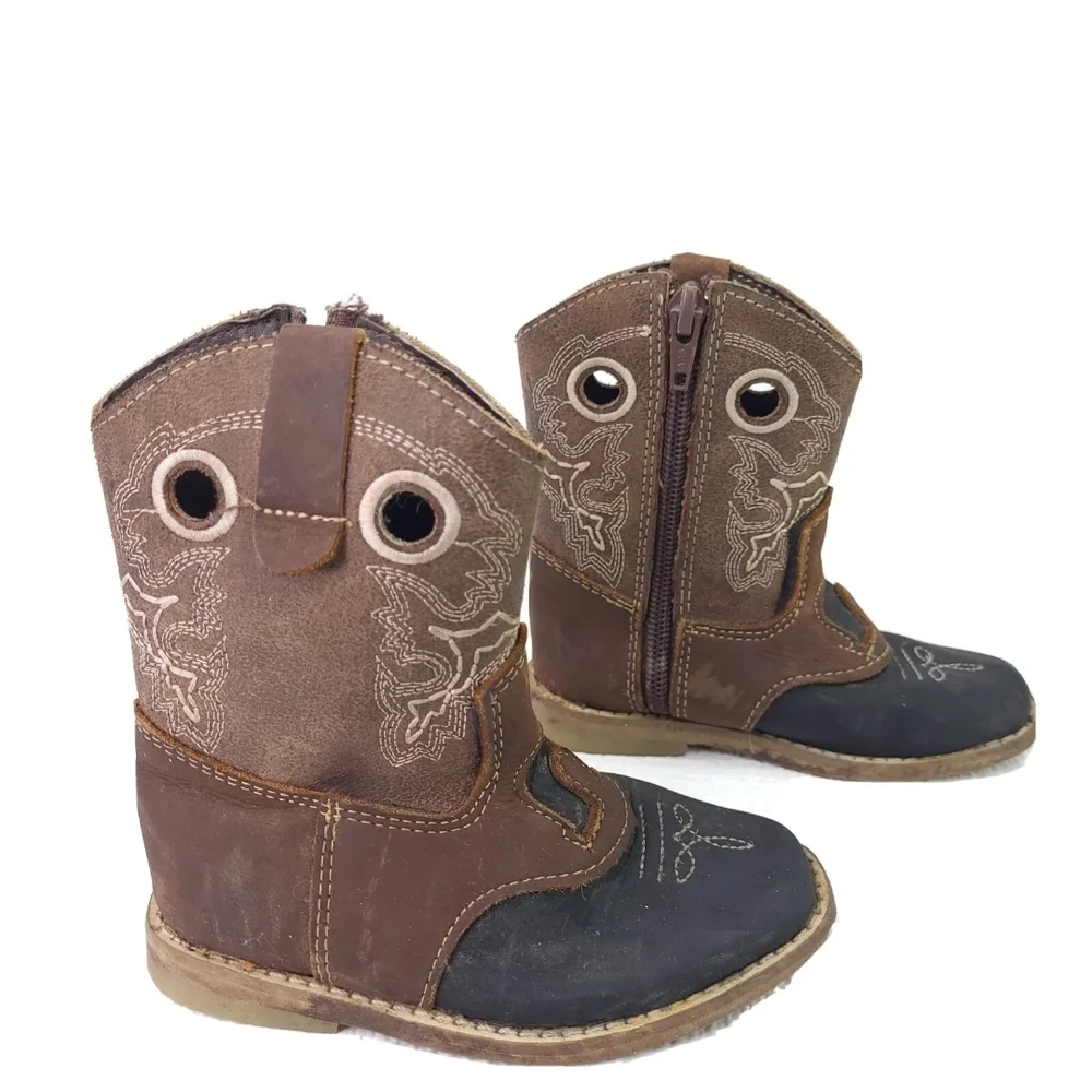 Baby Red Hawk Western Boots Leather Cowboy Side Zip Bootie Infant Shoe Size 7.5